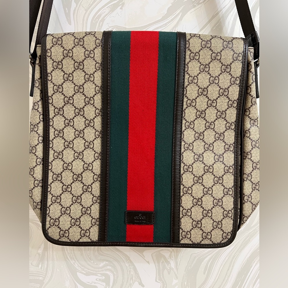 Gucci GG Plus monogram web large flap messenger bag